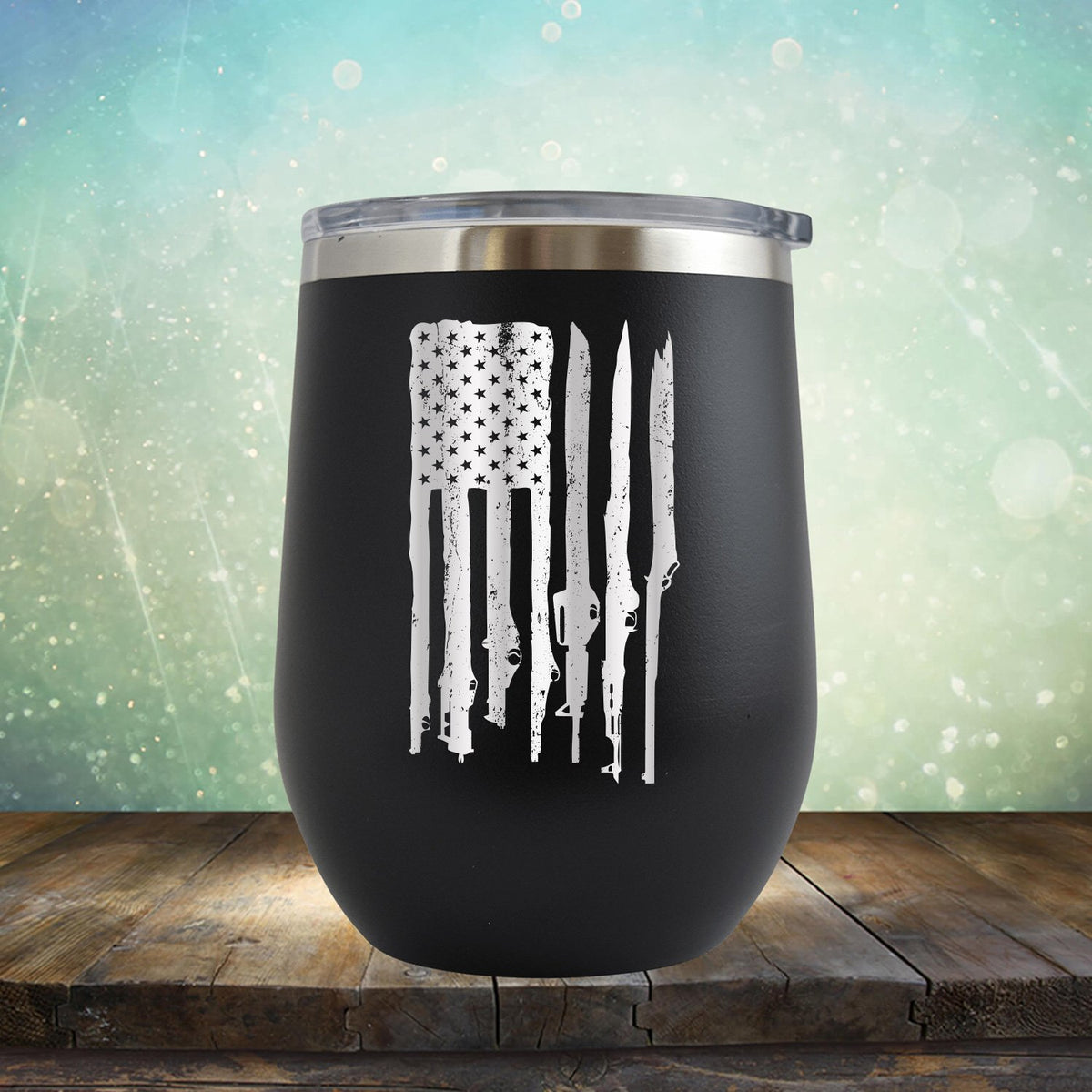 American Flag with Guns - Stemless Wine Cup