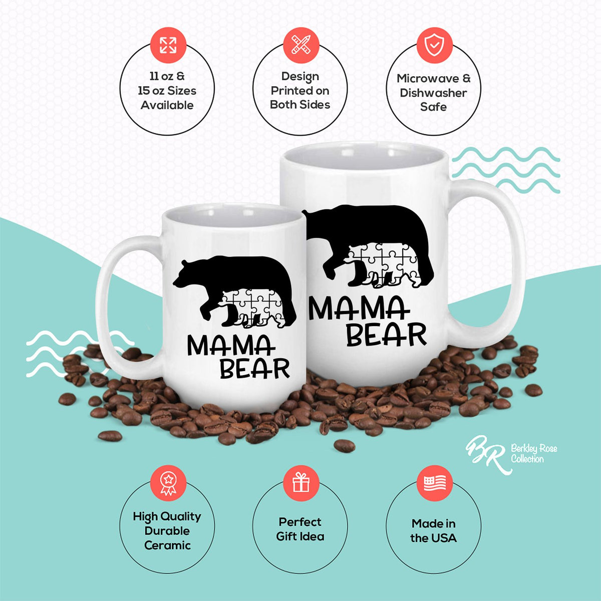 Autism Mama Bear And Cub - Ceramic Coffee Mug