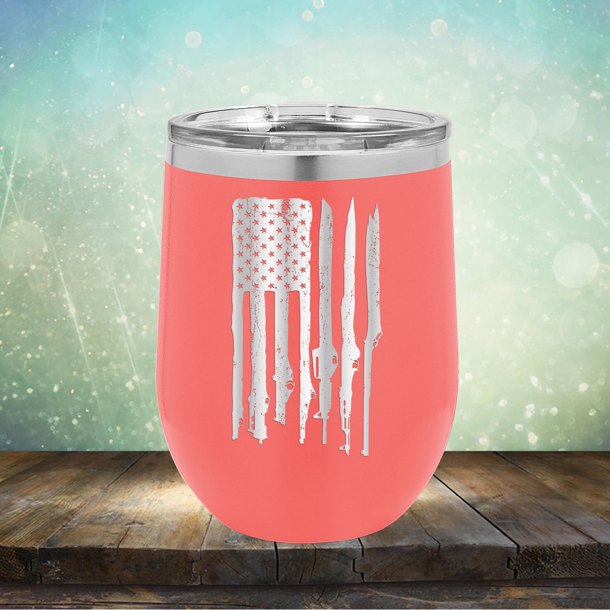 American Flag with Guns - Stemless Wine Cup
