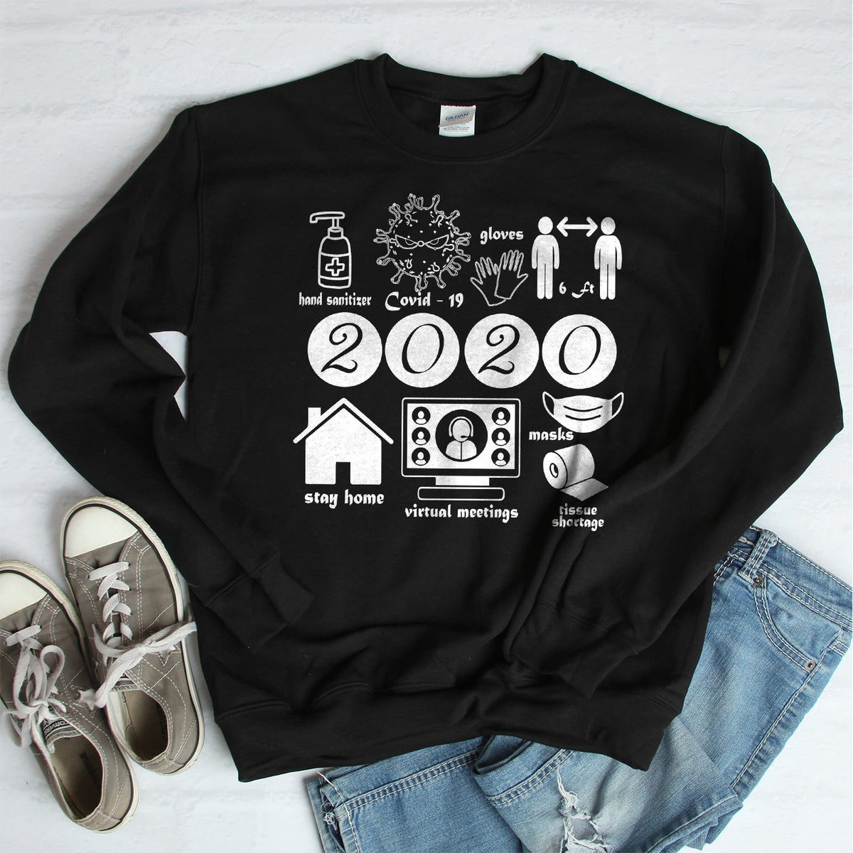 2020 Summary COVID Stay Home - Long Sleeve Heavy Crewneck Sweatshirt