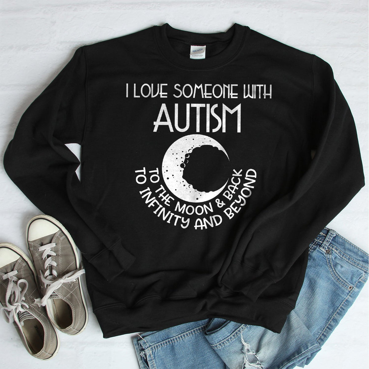 I Love Someone with the Autism to the Moon &amp; Back - Long Sleeve Heavy Crewneck Sweatshirt
