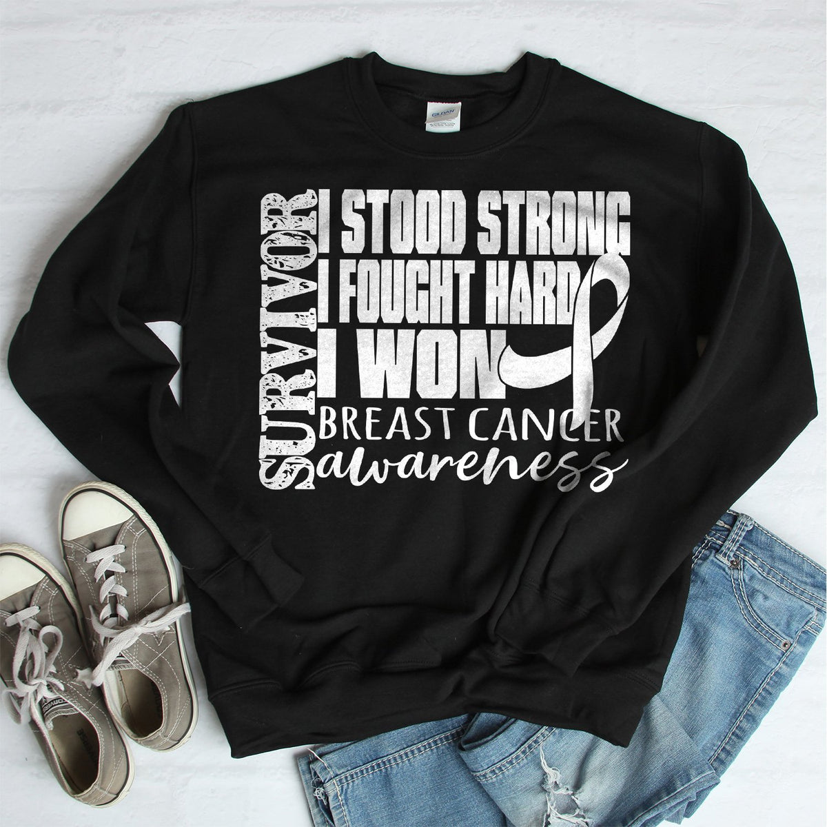 I Stood Strong I Fought Hard I Won - Long Sleeve Heavy Crewneck Sweatshirt
