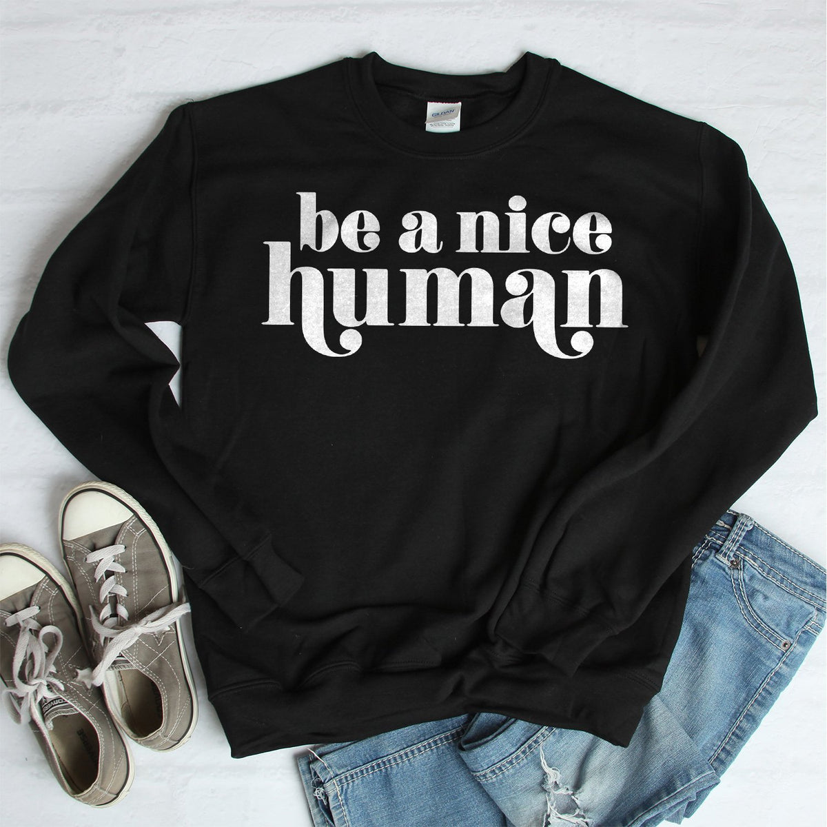 Be A Nice Human - Long Sleeve Heavy Crewneck Sweatshirt