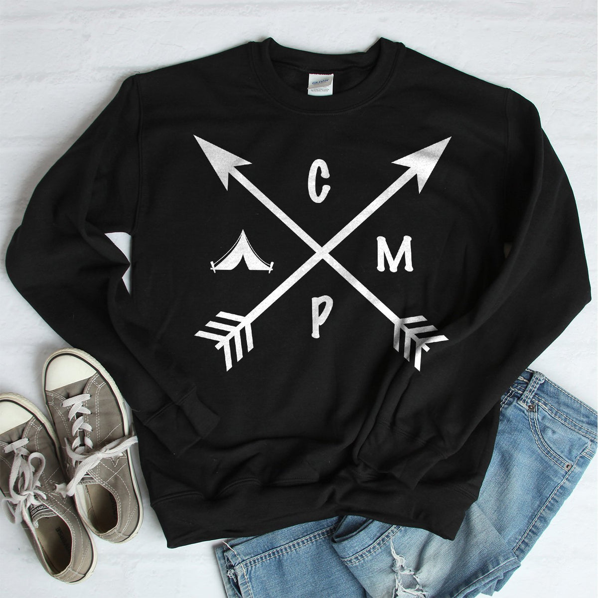 Camp with Arrows - Long Sleeve Heavy Crewneck Sweatshirt