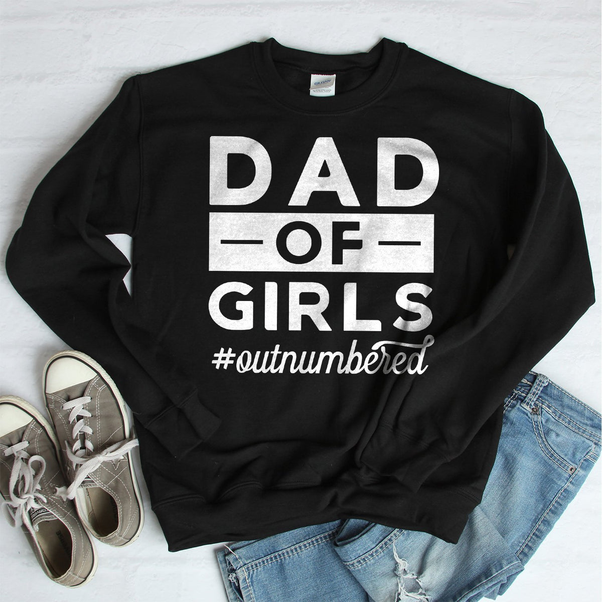 Dad Of Girls Outnumbered - Long Sleeve Heavy Crewneck Sweatshirt