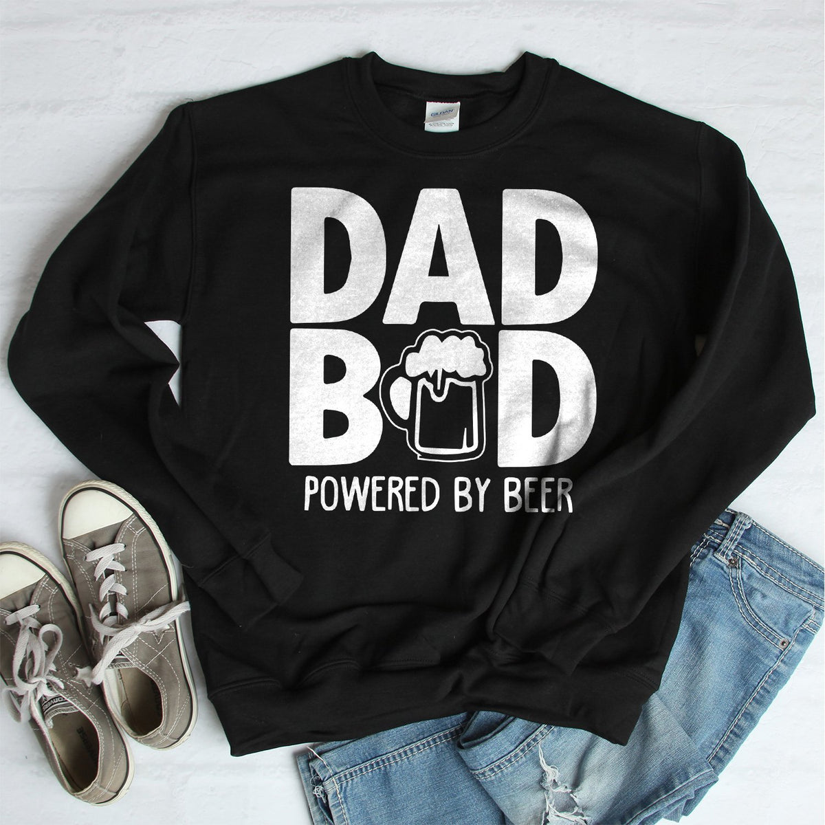 Dad Bod Powered By Beer - Long Sleeve Heavy Crewneck Sweatshirt