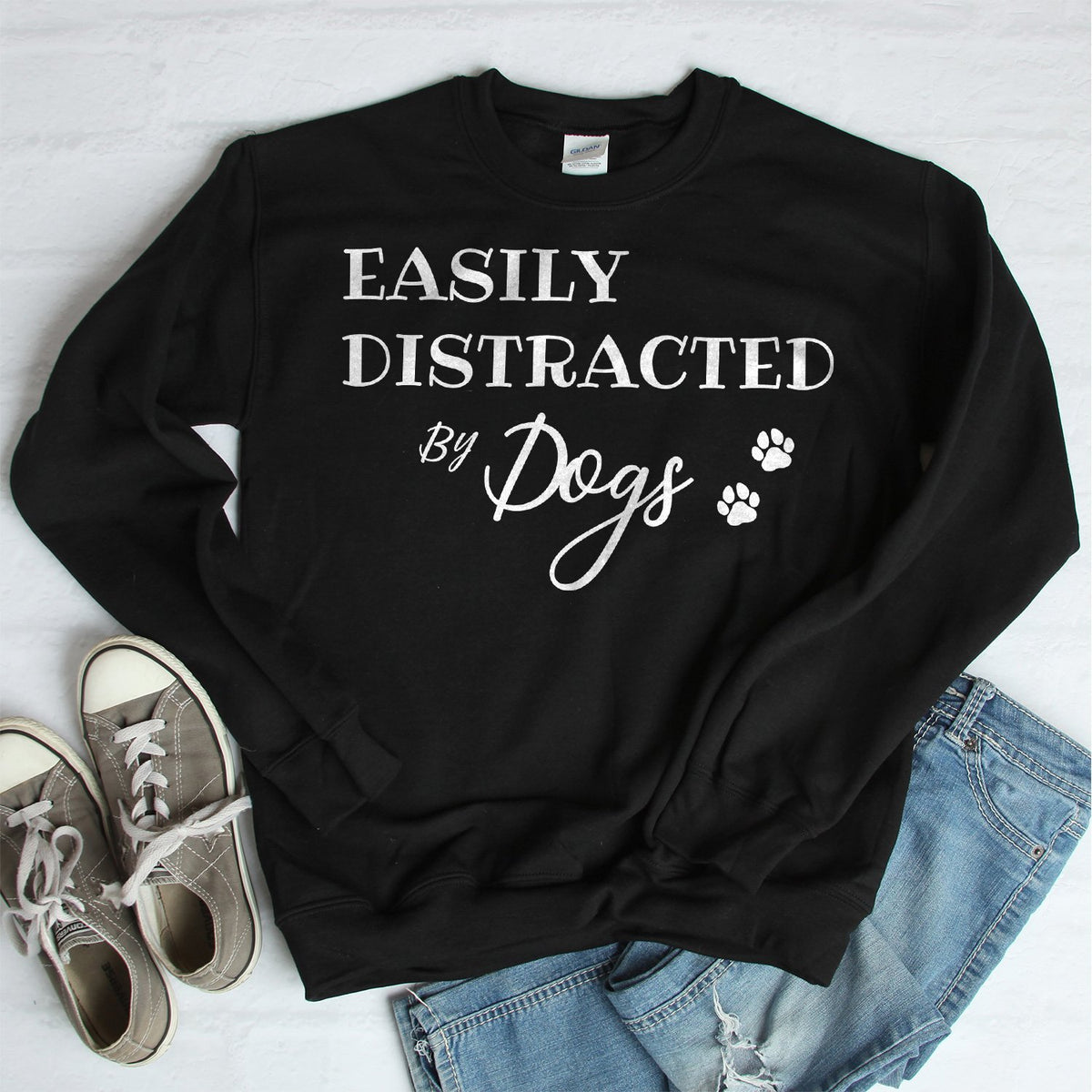 Easily Distracted By Dogs - Long Sleeve Heavy Crewneck Sweatshirt