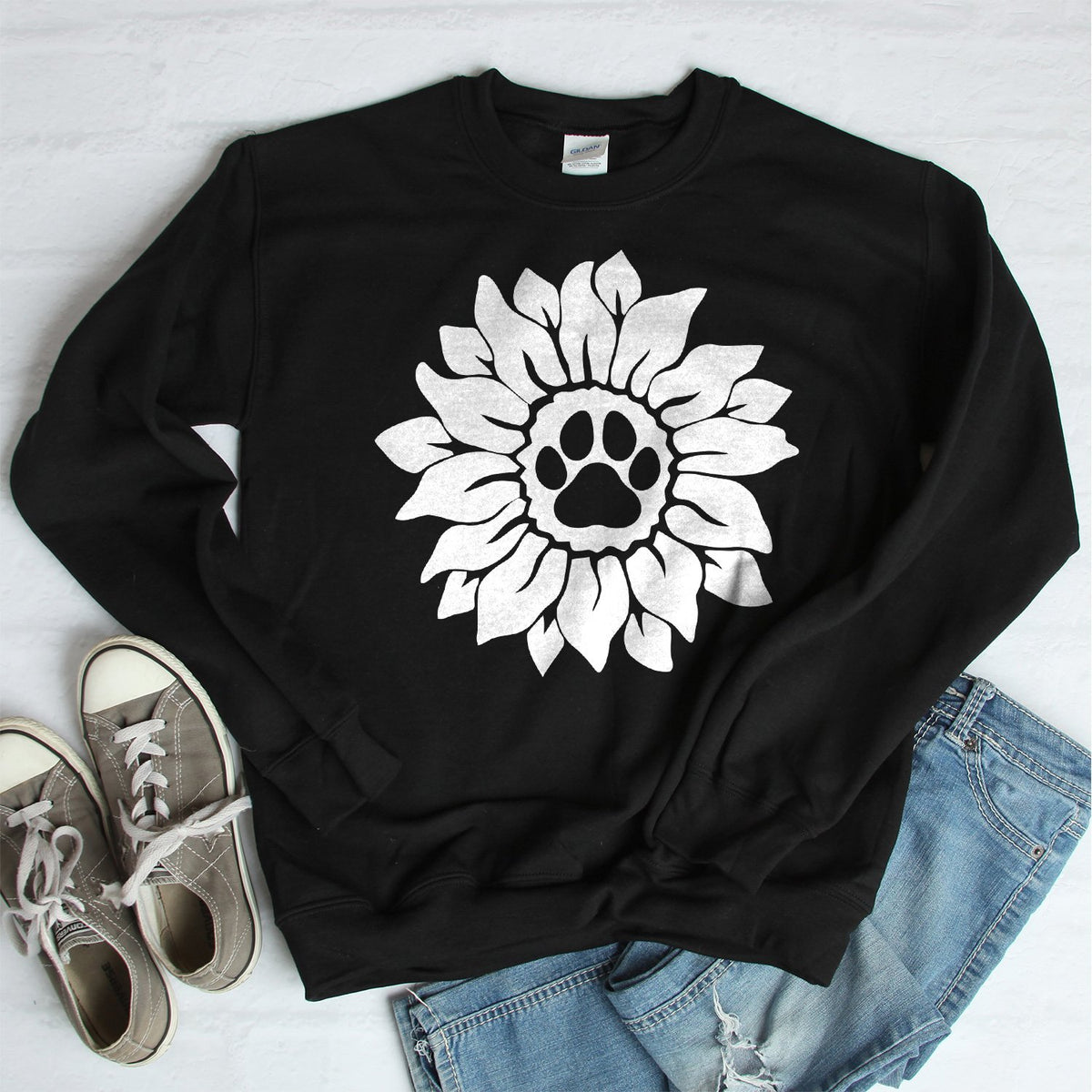 Dog Paw Sunflower - Long Sleeve Heavy Crewneck Sweatshirt