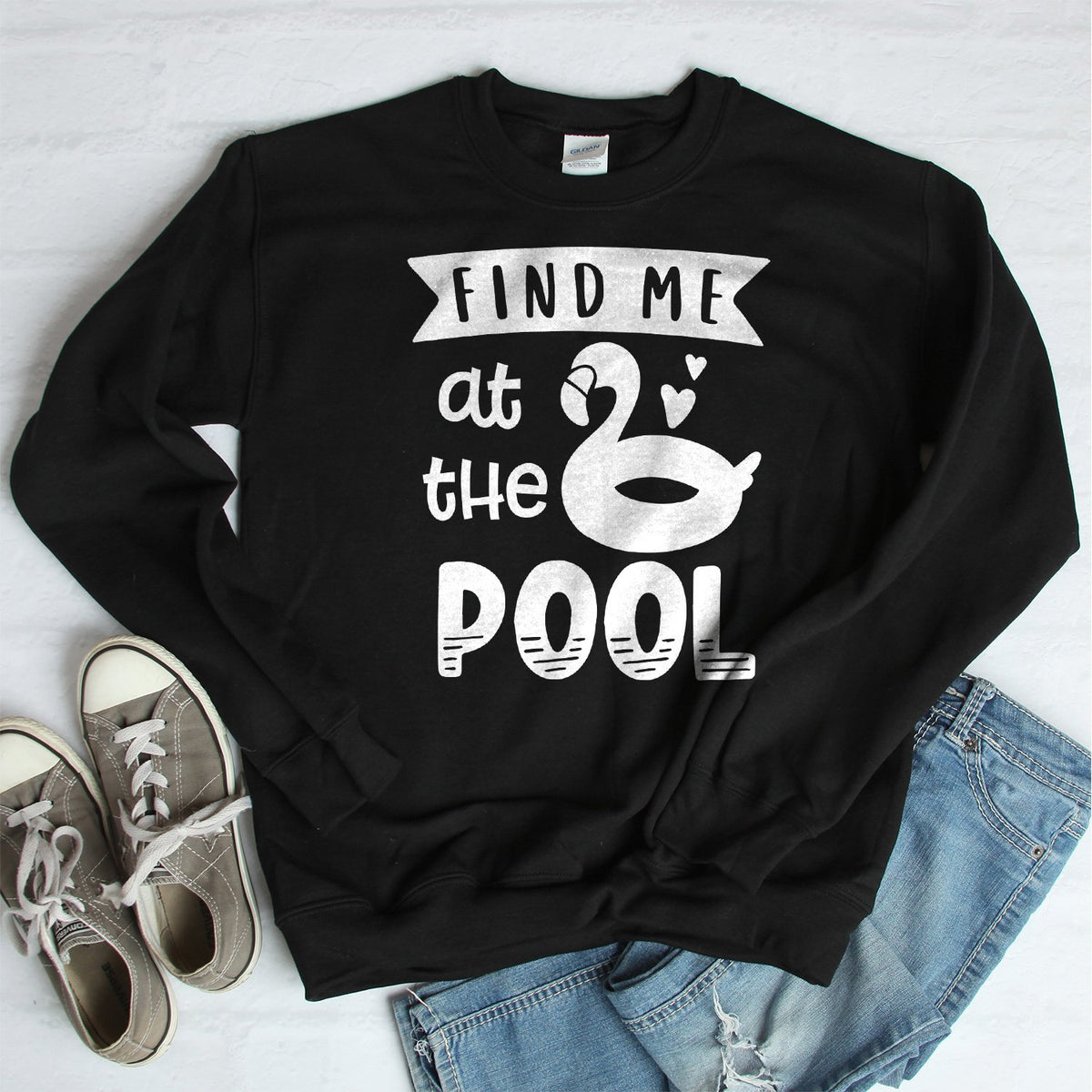 Find Me At The Pool - Long Sleeve Heavy Crewneck Sweatshirt