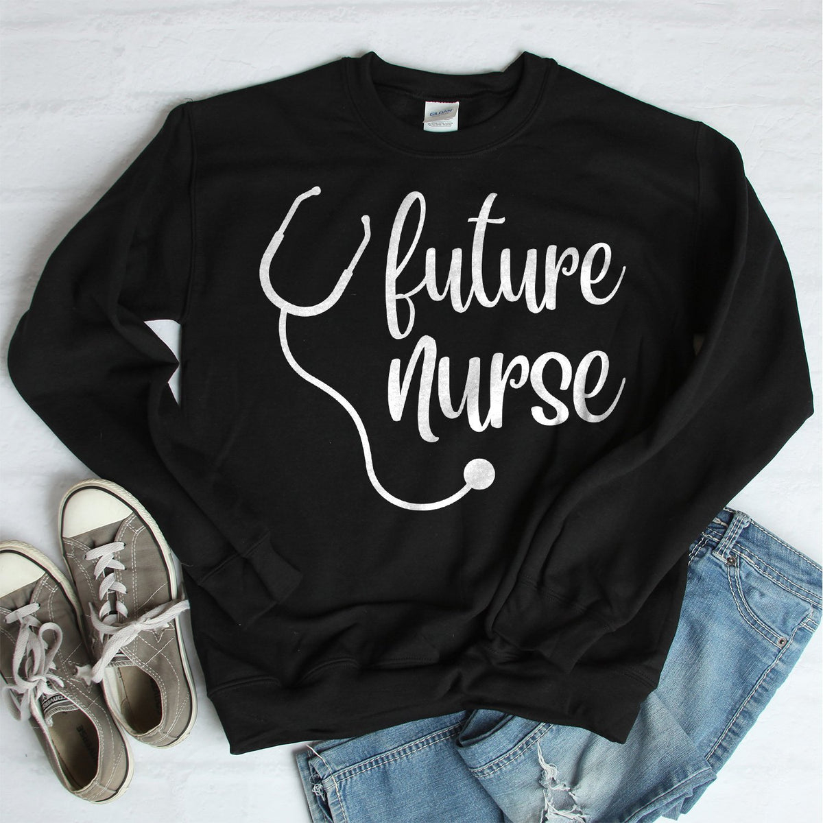 Future Nurse with Stethoscope - Long Sleeve Heavy Crewneck Sweatshirt