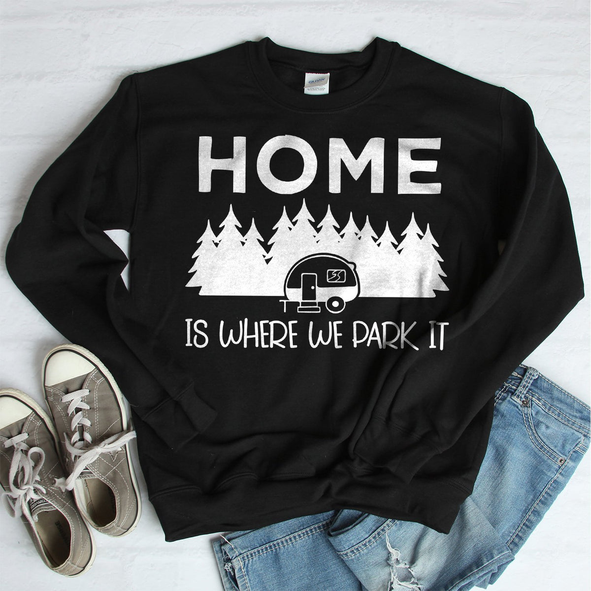 Home Is Where We Park It - Long Sleeve Heavy Crewneck Sweatshirt