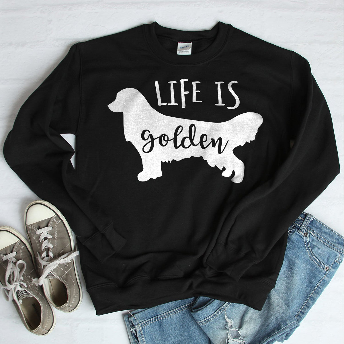 Life is Golden Retriever - Long Sleeve Heavy Crewneck Sweatshirt