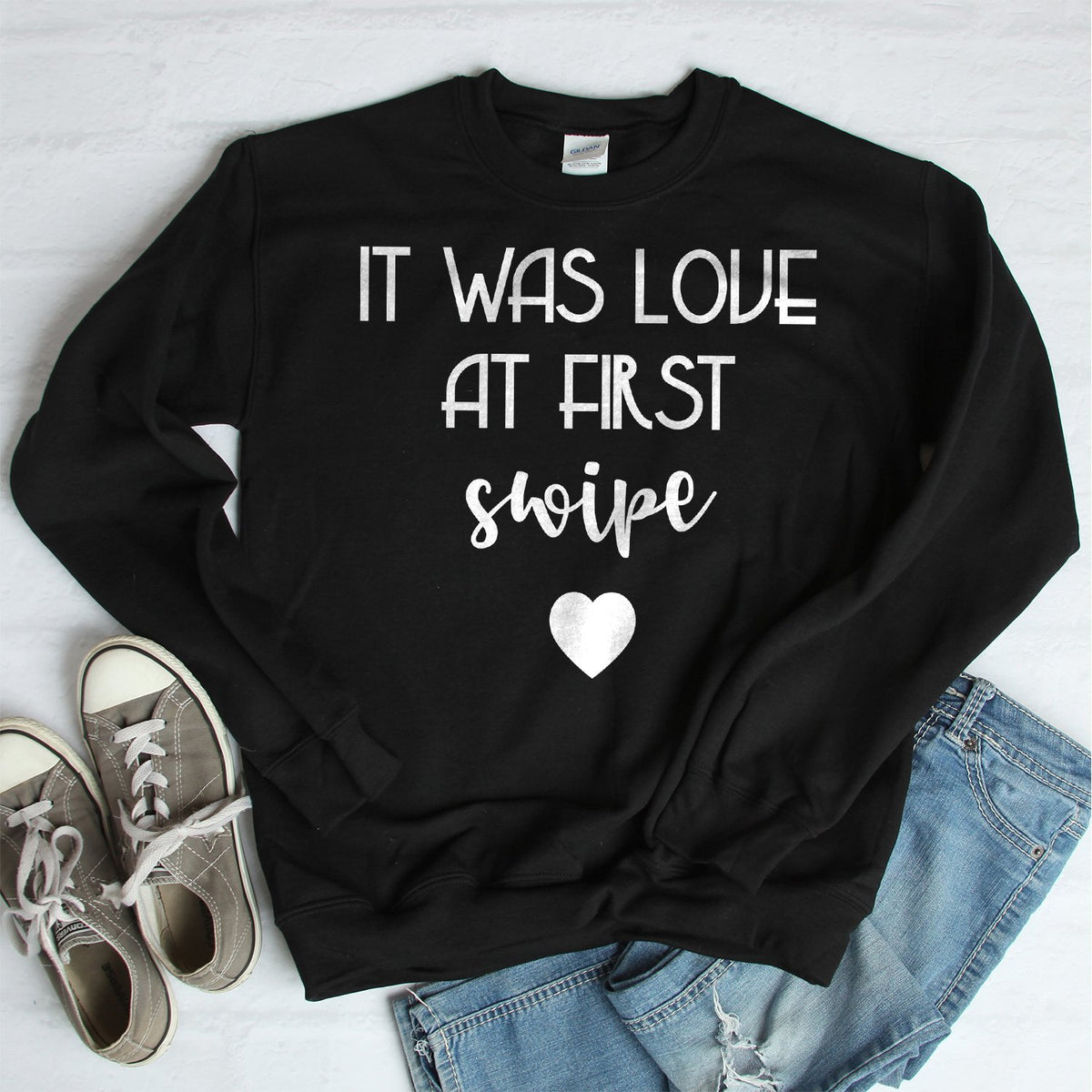 It Was Love at First Swipe - Long Sleeve Heavy Crewneck Sweatshirt