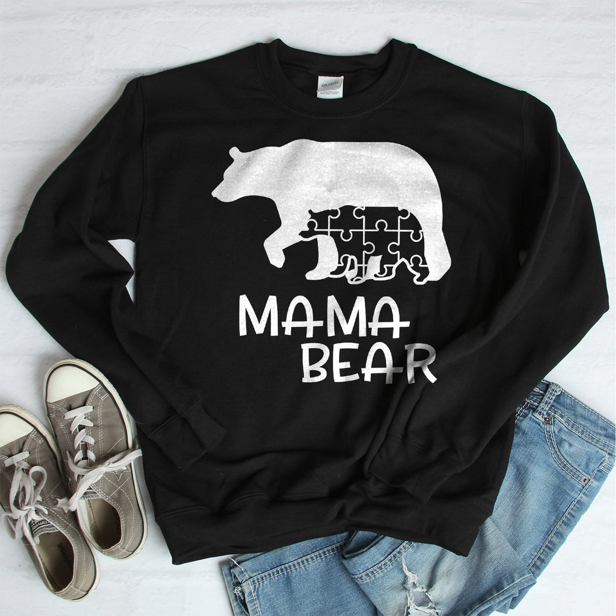 Autism Mama Bear and Cub - Long Sleeve Heavy Crewneck Sweatshirt