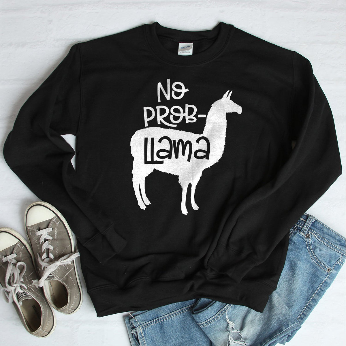 No Problem Llama - Long Sleeve Heavy Crewneck Sweatshirt