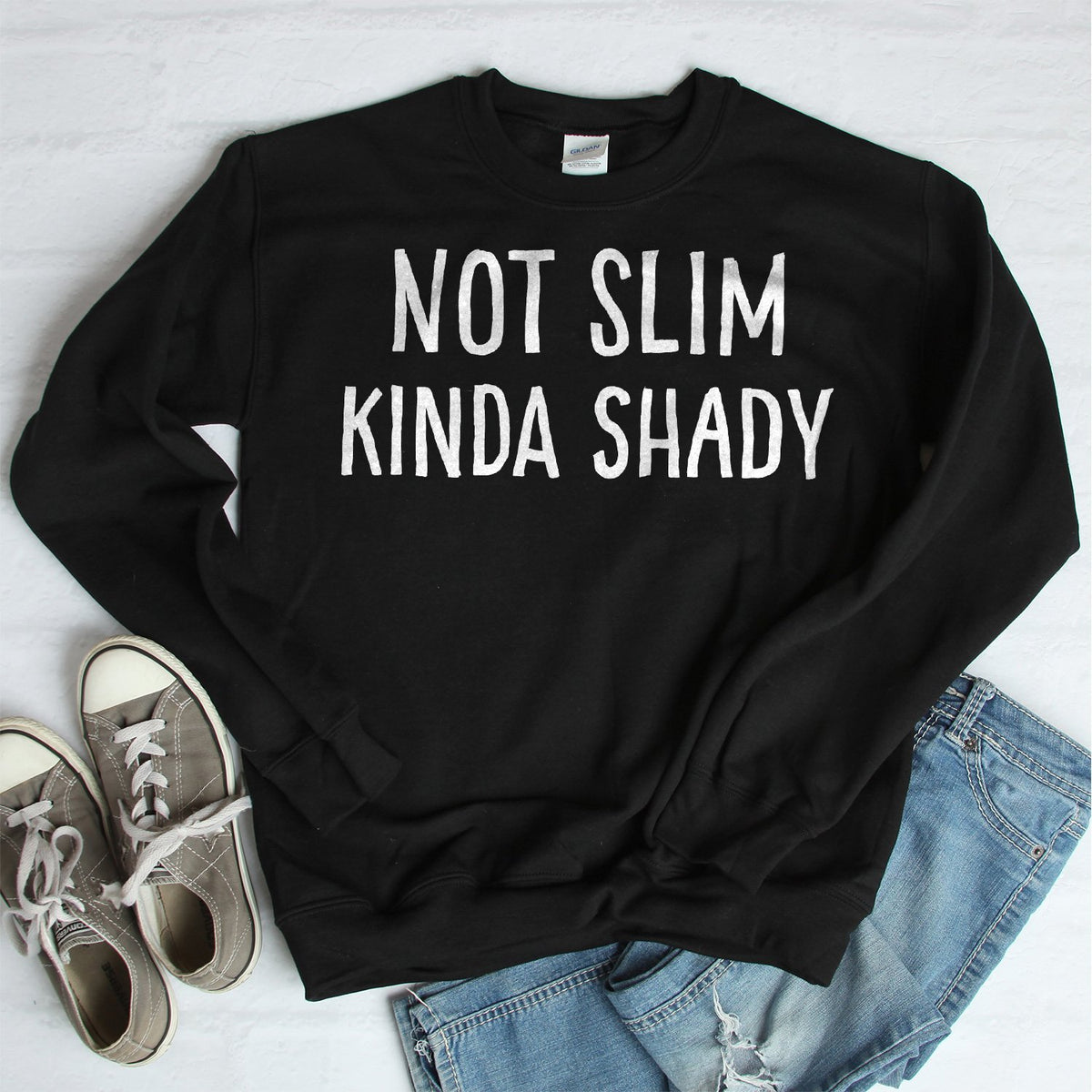 Not Slim Kinda Shady - Long Sleeve Heavy Crewneck Sweatshirt