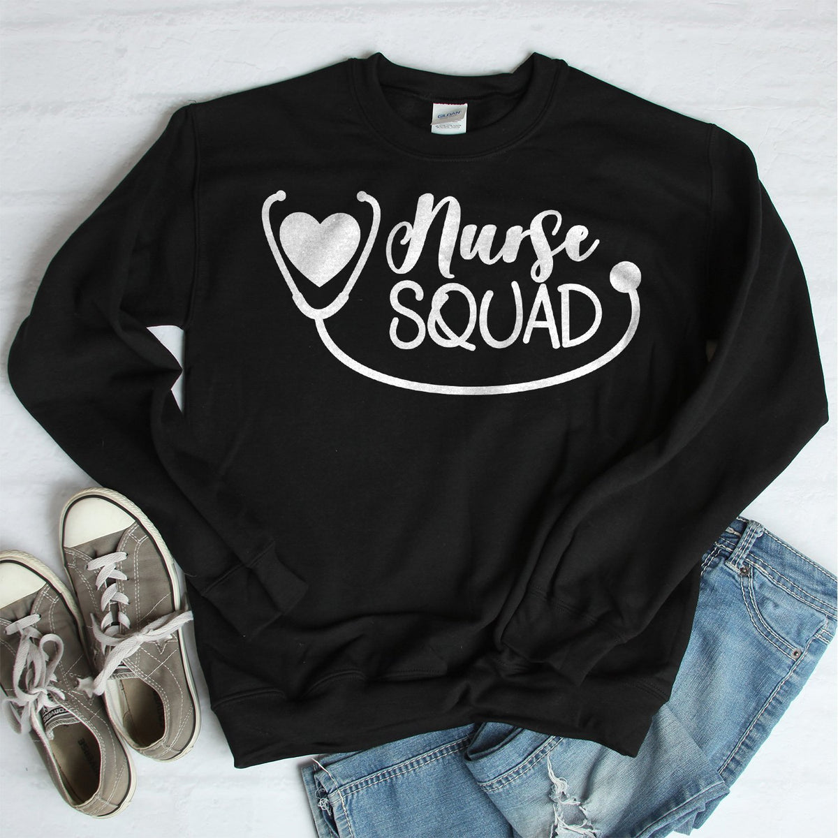 Nurse Squad with Stethoscope - Long Sleeve Heavy Crewneck Sweatshirt