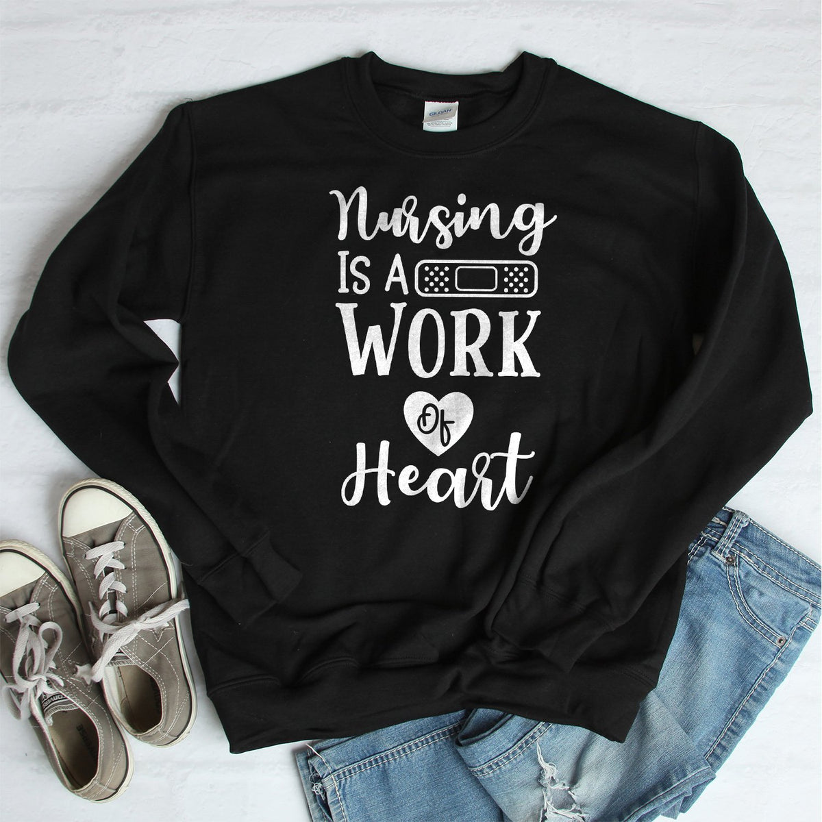 Nursing is A Work of Heart - Long Sleeve Heavy Crewneck Sweatshirt