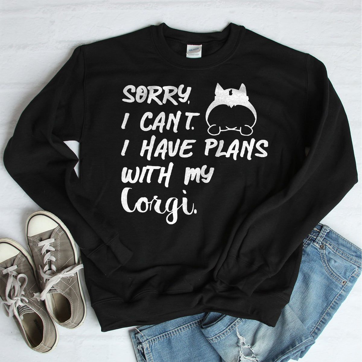 Sorry I Can&#39;t I Have Plans with My Corgi - Long Sleeve Heavy Crewneck Sweatshirt
