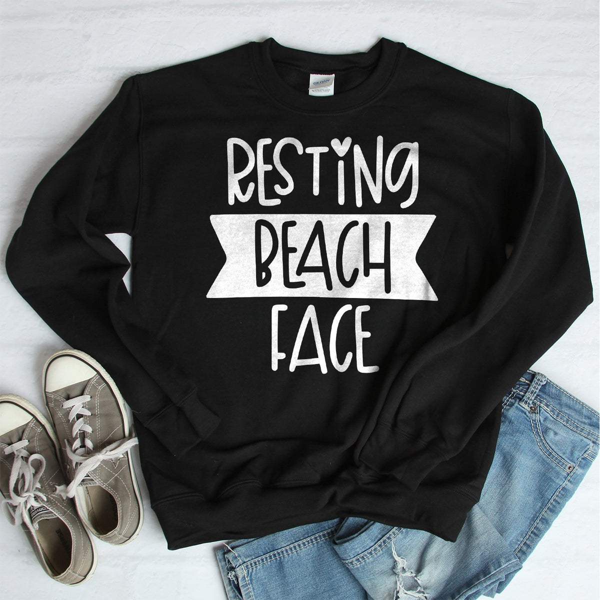 Resting Beach Face - Long Sleeve Heavy Crewneck Sweatshirt