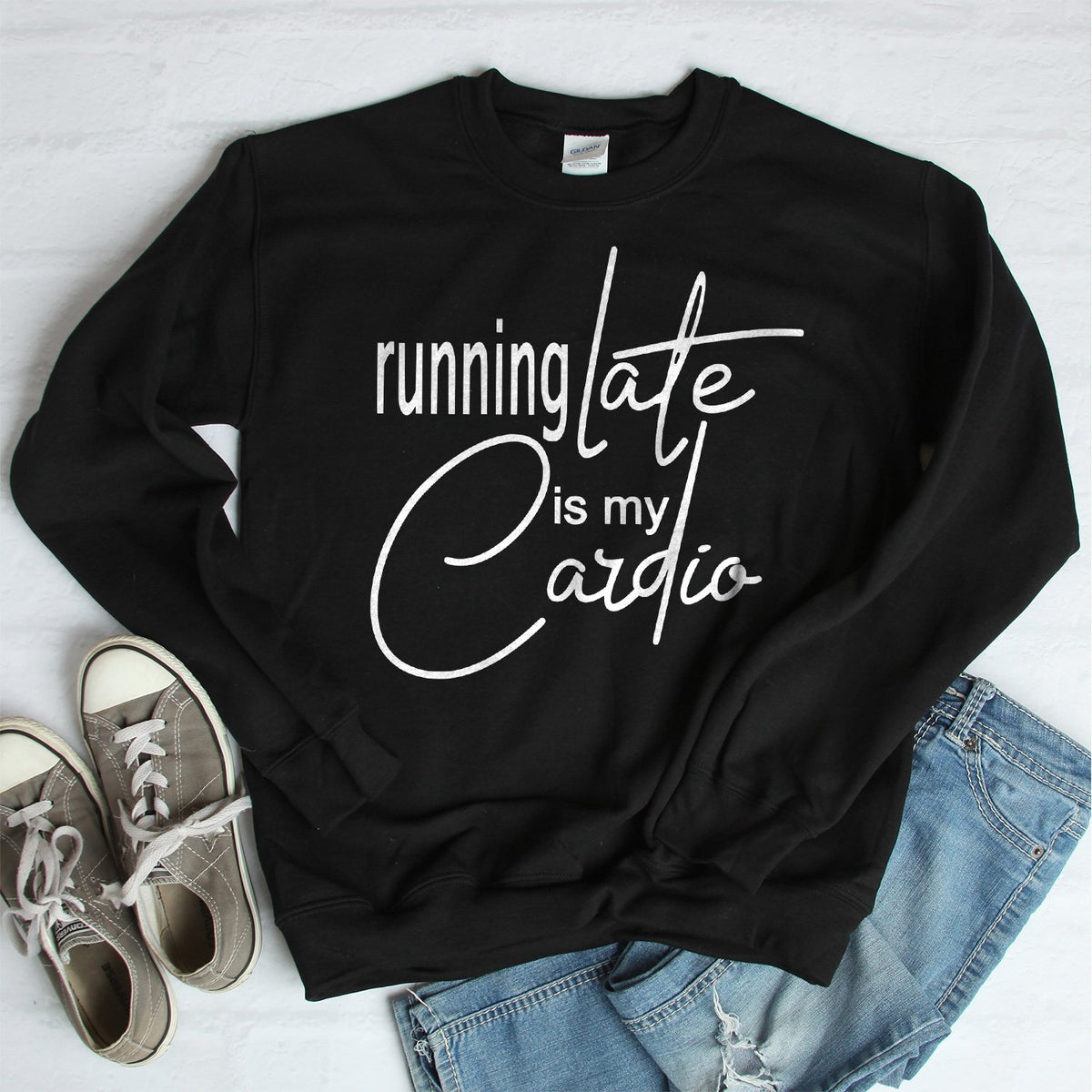 Running Late is My Cardio - Long Sleeve Heavy Crewneck Sweatshirt