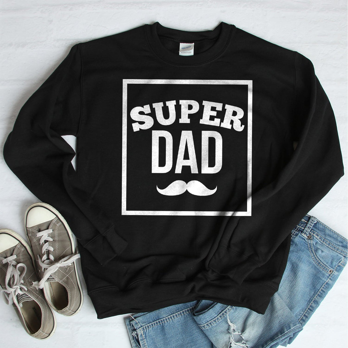Super Dad Mustache - Long Sleeve Heavy Crewneck Sweatshirt