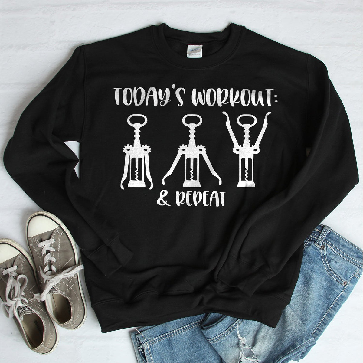 Today&#39;s Workout: Wine &amp; Repeat - Long Sleeve Heavy Crewneck Sweatshirt