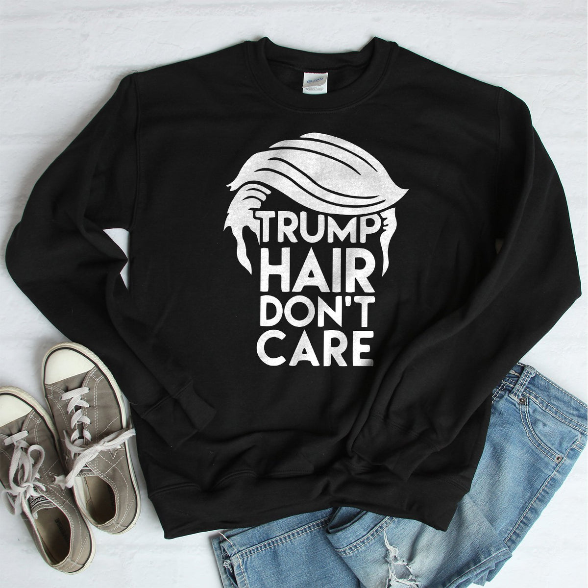 Trump Hair Don&#39;t Care - Long Sleeve Heavy Crewneck Sweatshirt