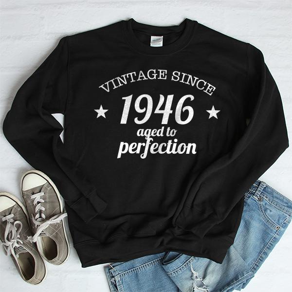 Vintage Since 1946 Aged to Perfection 75 Years Old - Long Sleeve Heavy Crewneck Sweatshirt