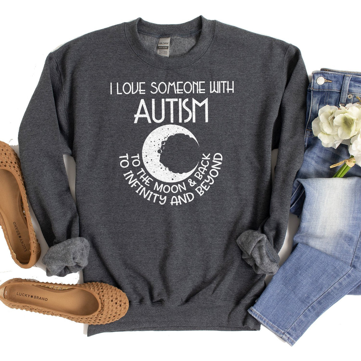 I Love Someone with the Autism to the Moon &amp; Back - Long Sleeve Heavy Crewneck Sweatshirt