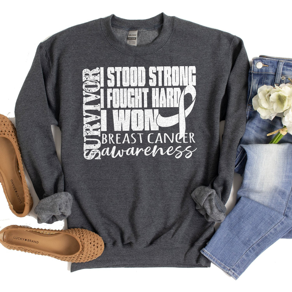 I Stood Strong I Fought Hard I Won - Long Sleeve Heavy Crewneck Sweatshirt