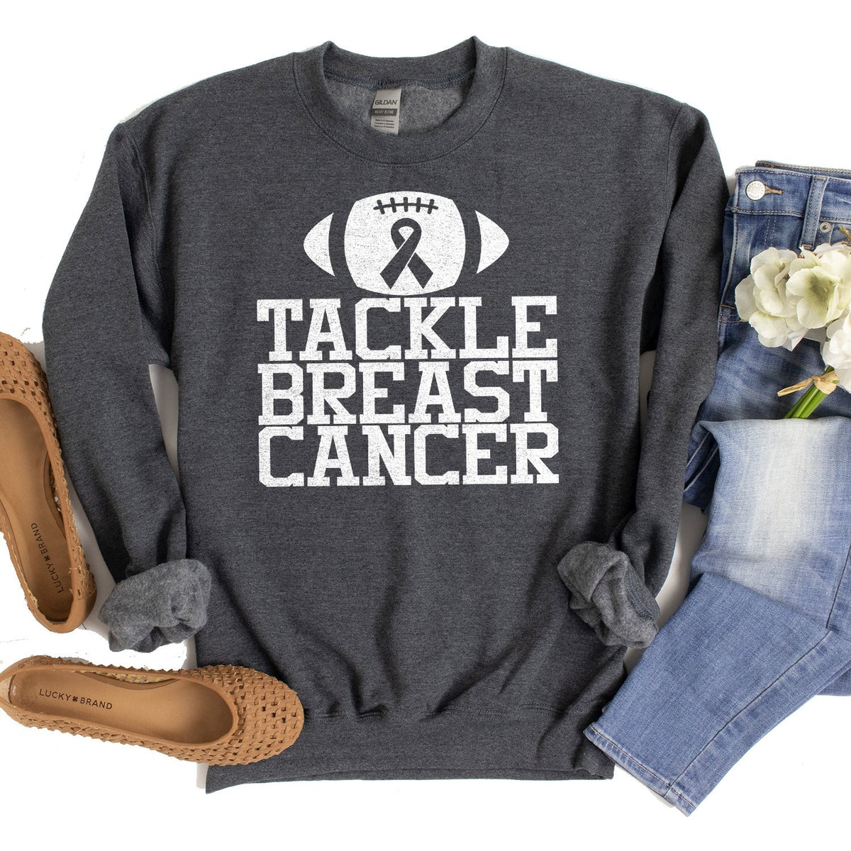 Tackle Breast Cancer - Long Sleeve Heavy Crewneck Sweatshirt