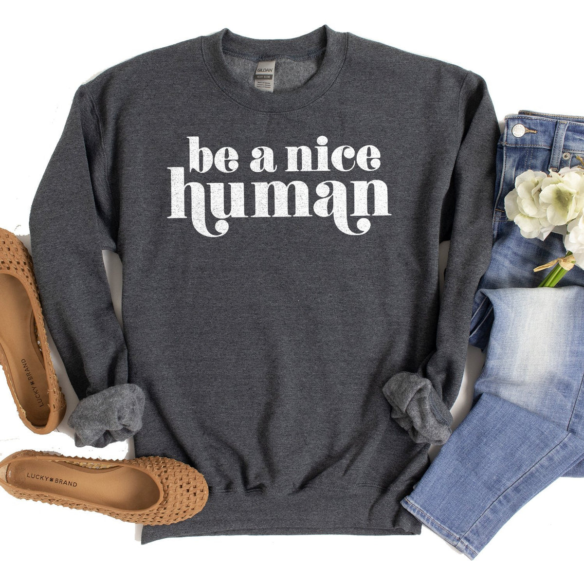 Be A Nice Human - Long Sleeve Heavy Crewneck Sweatshirt