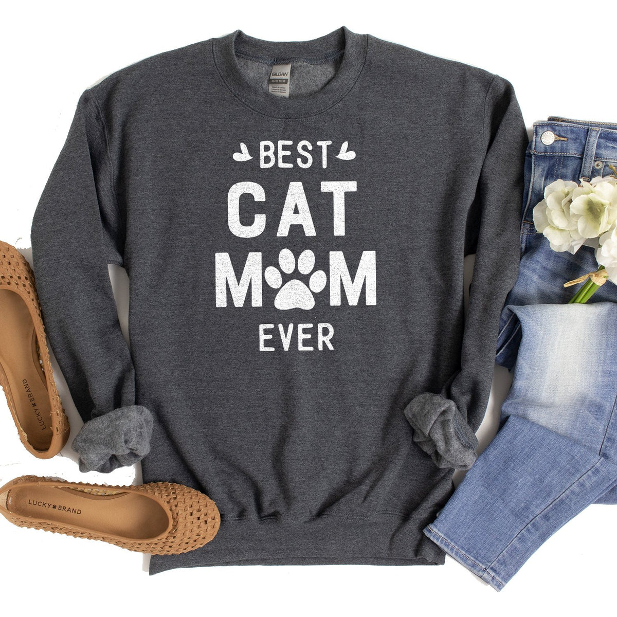 Best Cat Mom Ever - Long Sleeve Heavy Crewneck Sweatshirt