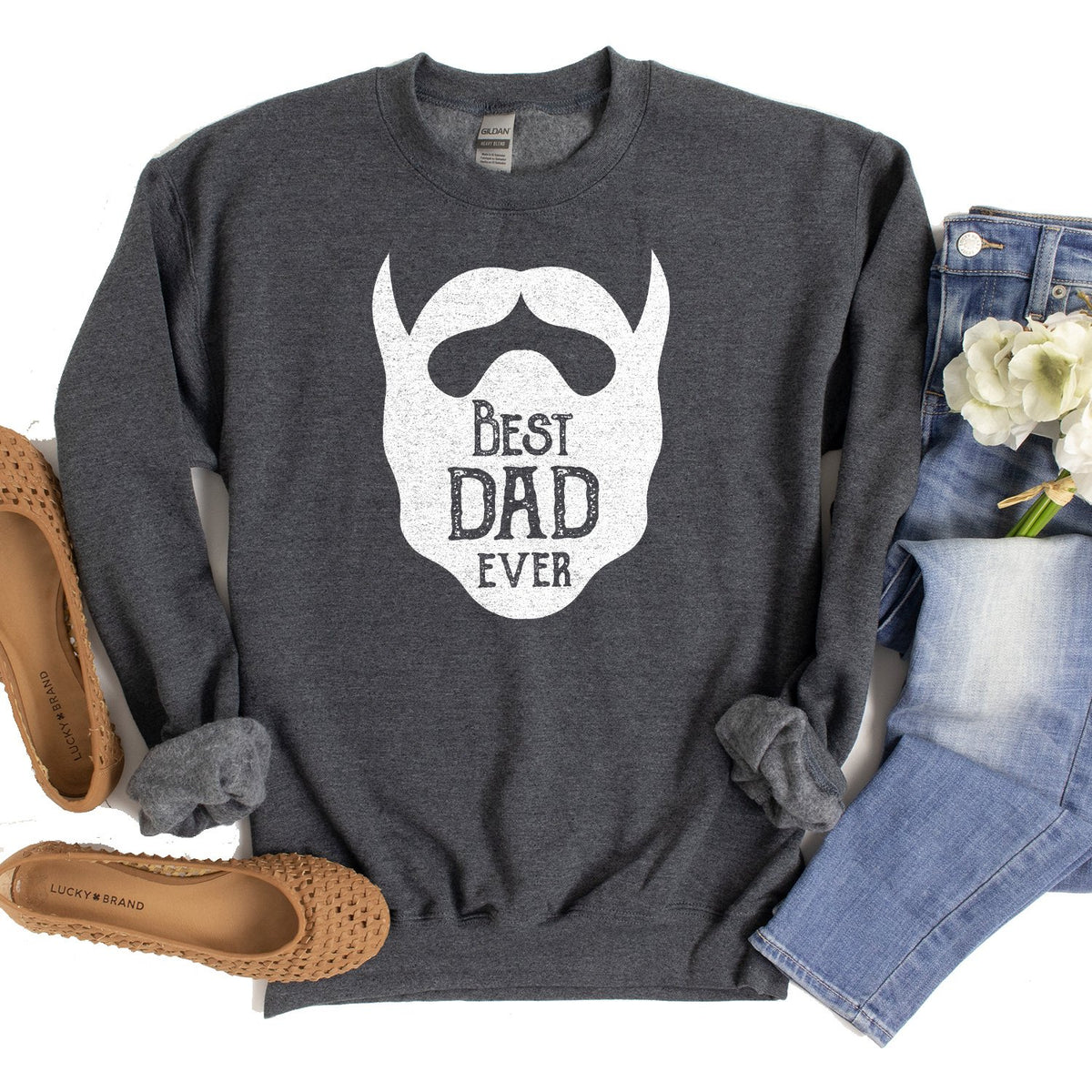 Best Dad Ever Beard - Long Sleeve Heavy Crewneck Sweatshirt