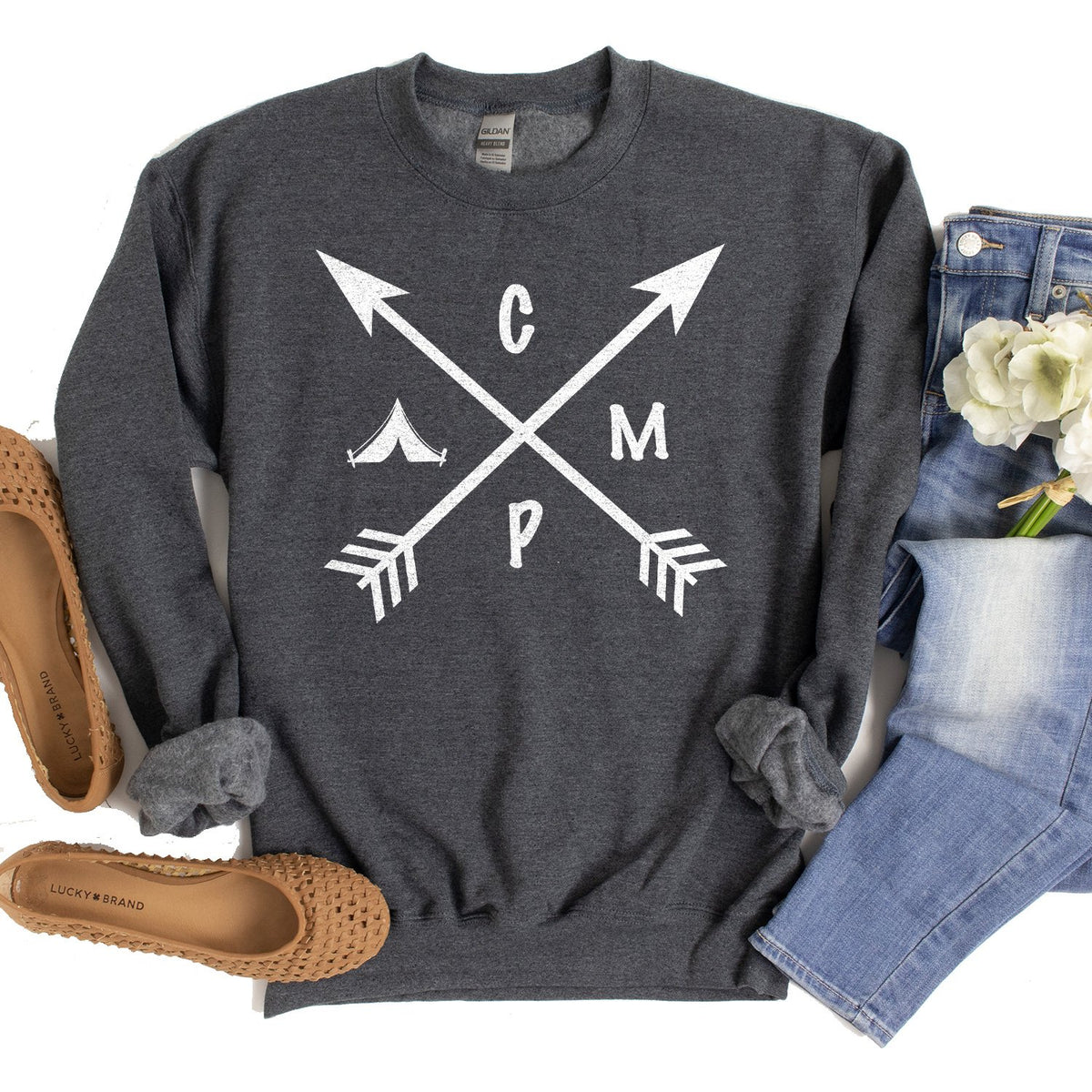 Camp with Arrows - Long Sleeve Heavy Crewneck Sweatshirt