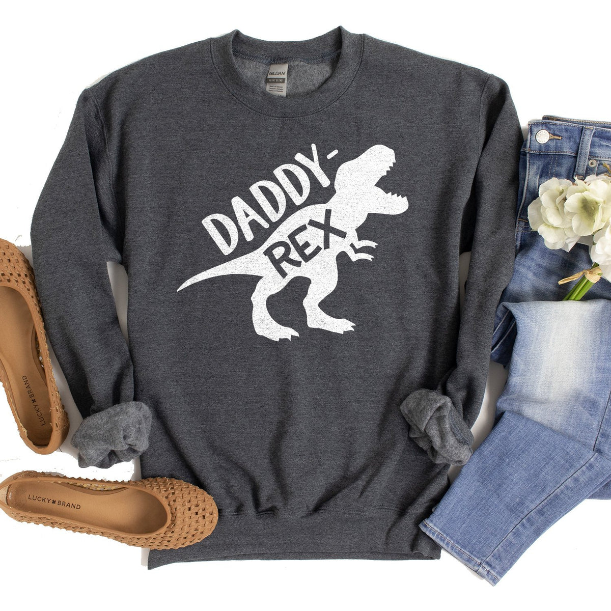 Daddy Rex Dinosaur - Long Sleeve Heavy Crewneck Sweatshirt