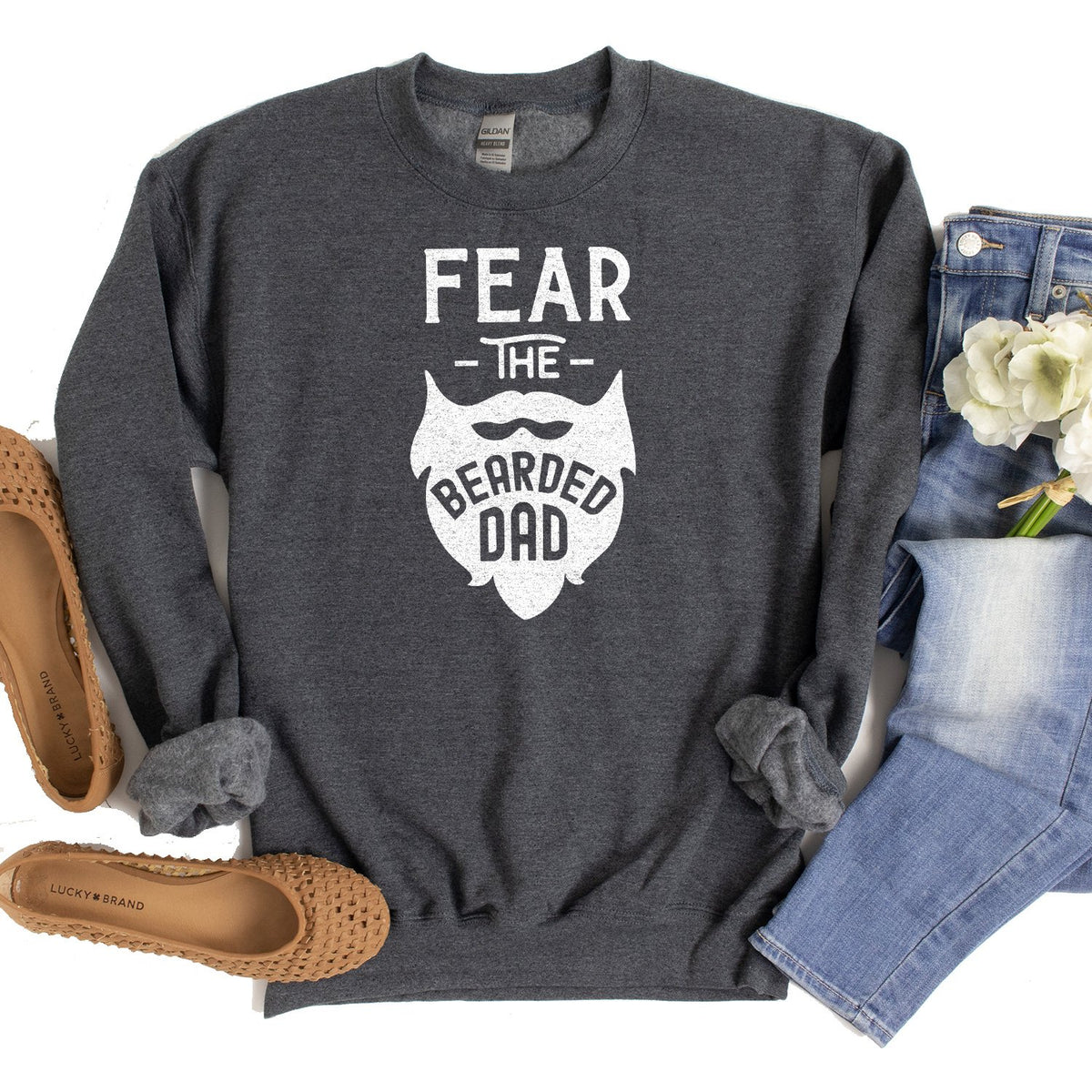 Fear The Bearded Dad - Long Sleeve Heavy Crewneck Sweatshirt