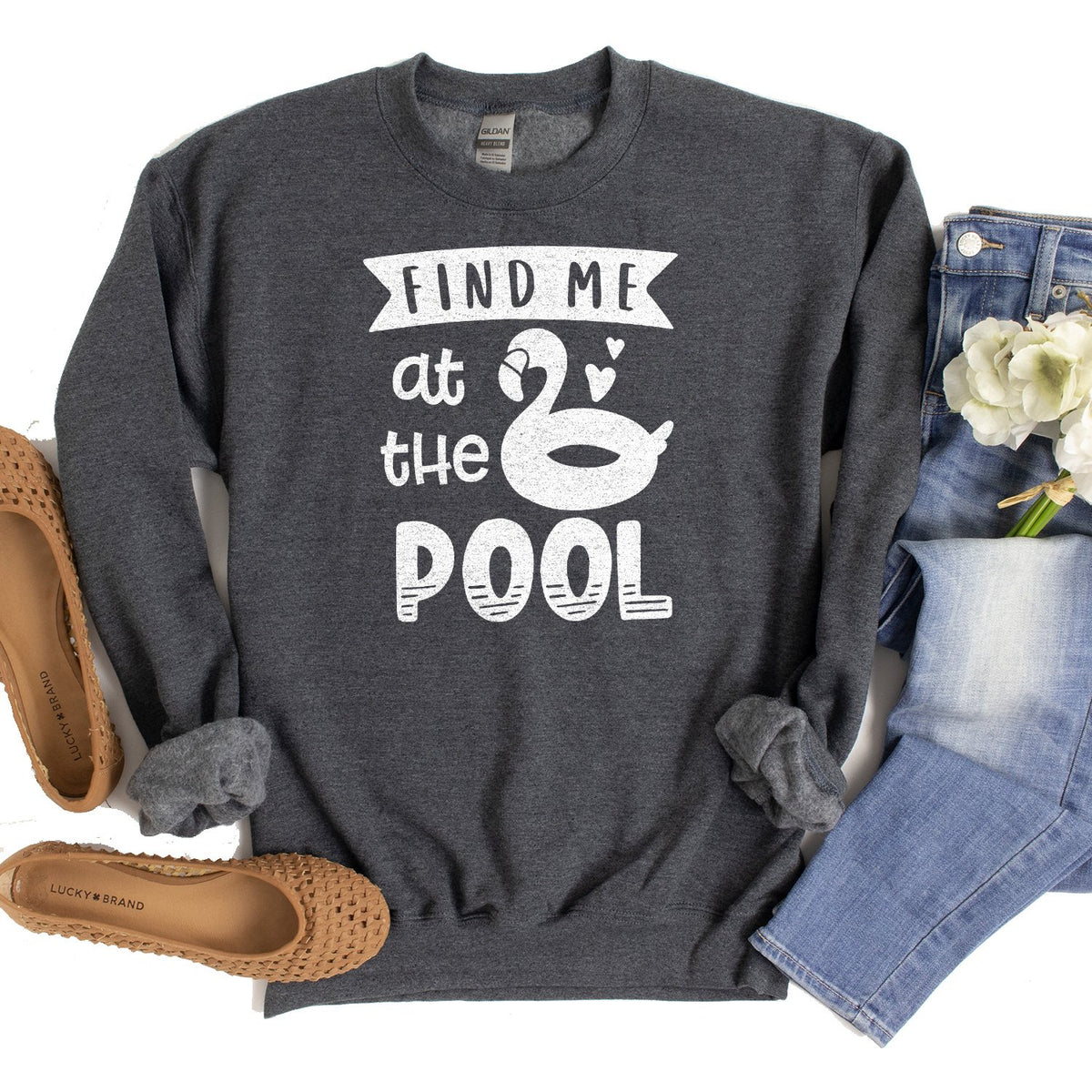 Find Me At The Pool - Long Sleeve Heavy Crewneck Sweatshirt