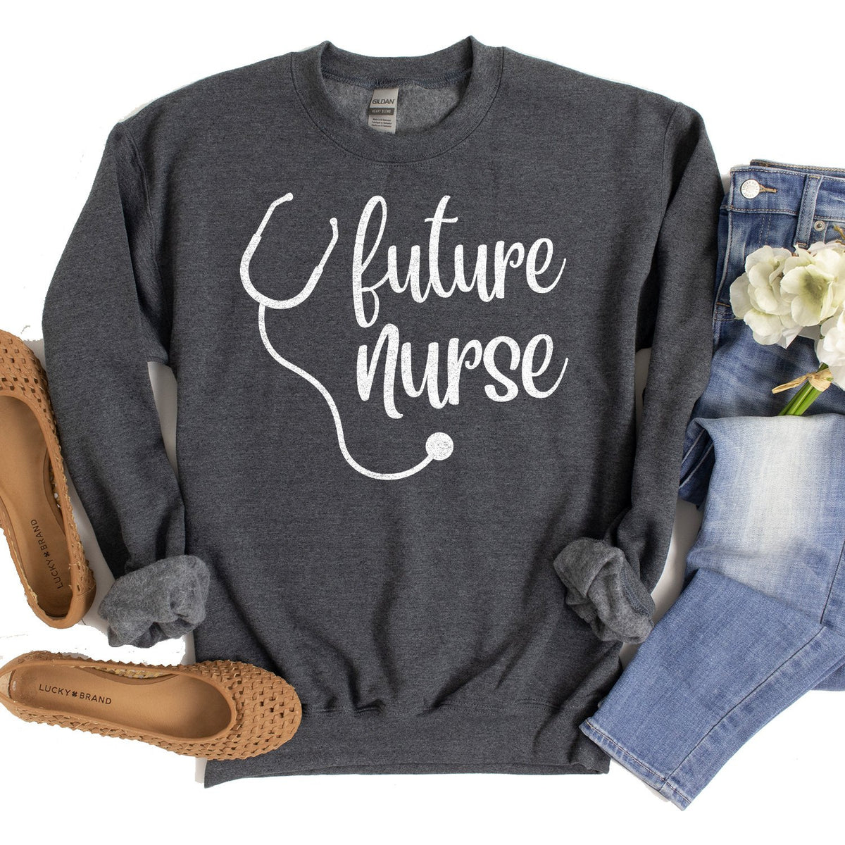 Future Nurse with Stethoscope - Long Sleeve Heavy Crewneck Sweatshirt