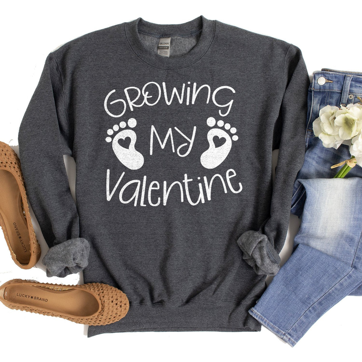 Growing My Valentine - Long Sleeve Heavy Crewneck Sweatshirt