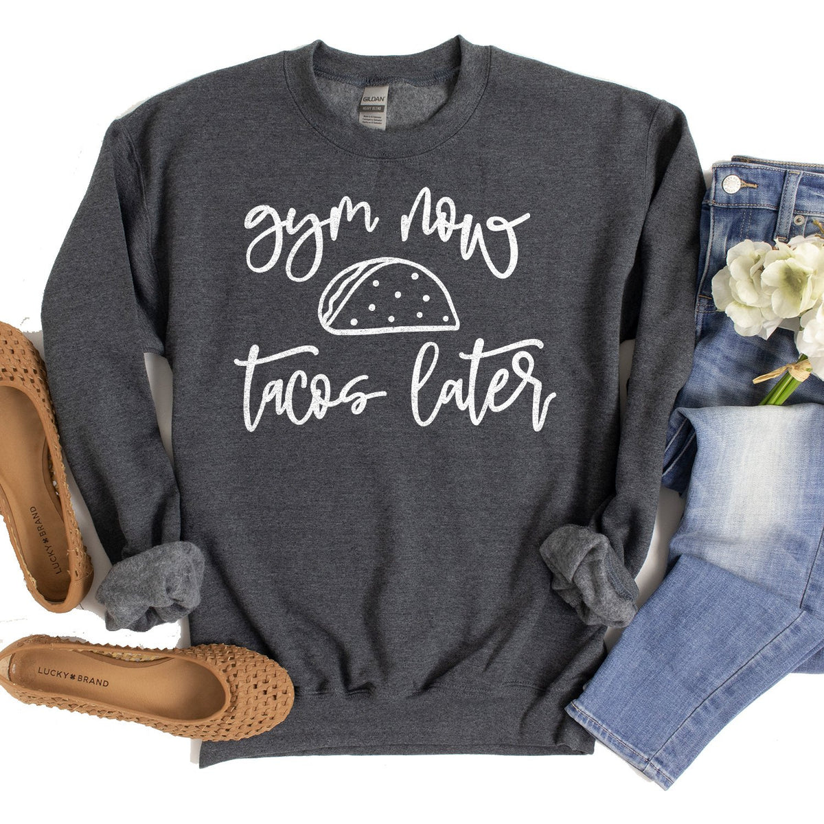 Gym Now Tacos Later - Long Sleeve Heavy Crewneck Sweatshirt