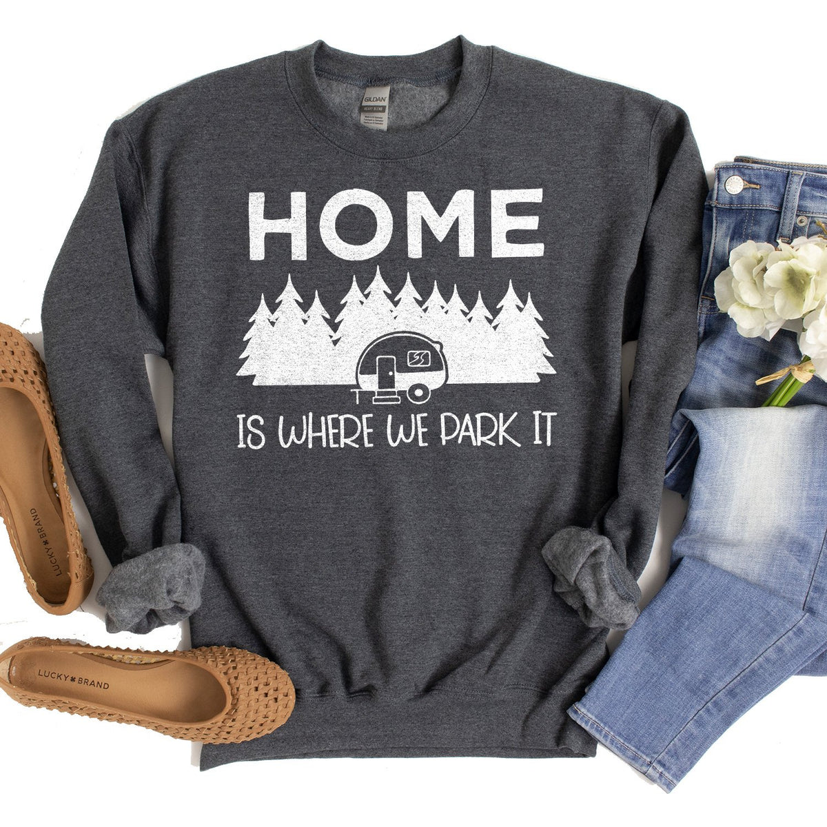 Home Is Where We Park It - Long Sleeve Heavy Crewneck Sweatshirt