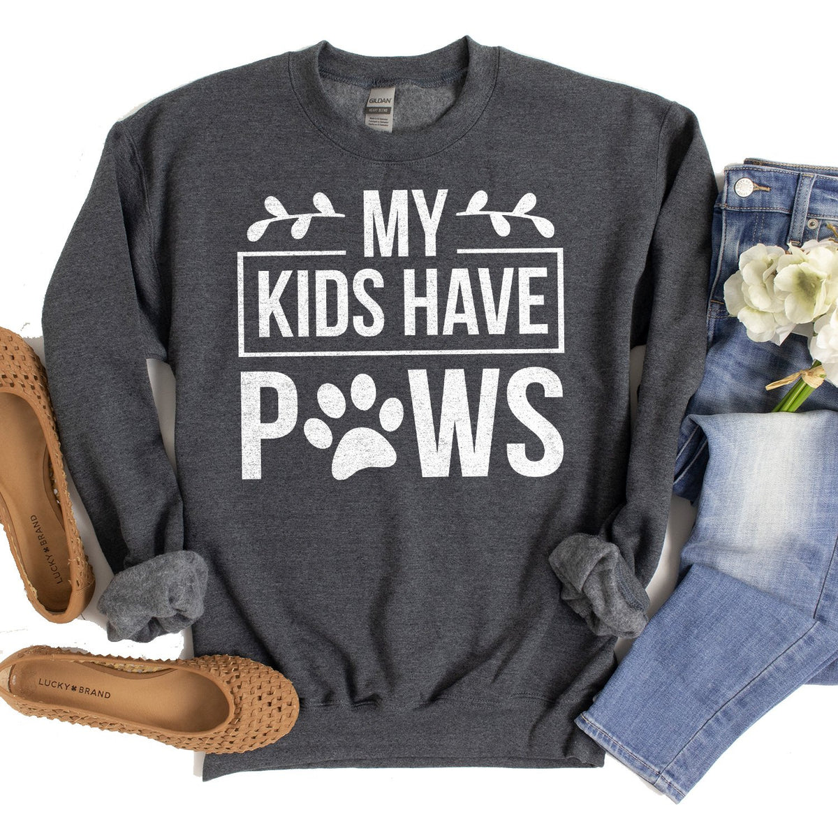 My Kids Have Paws - Long Sleeve Heavy Crewneck Sweatshirt