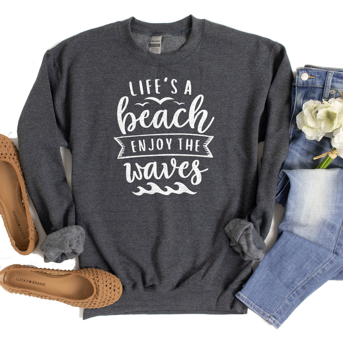 Life&#39;s A Beach Enjoy The Waves - Long Sleeve Heavy Crewneck Sweatshirt