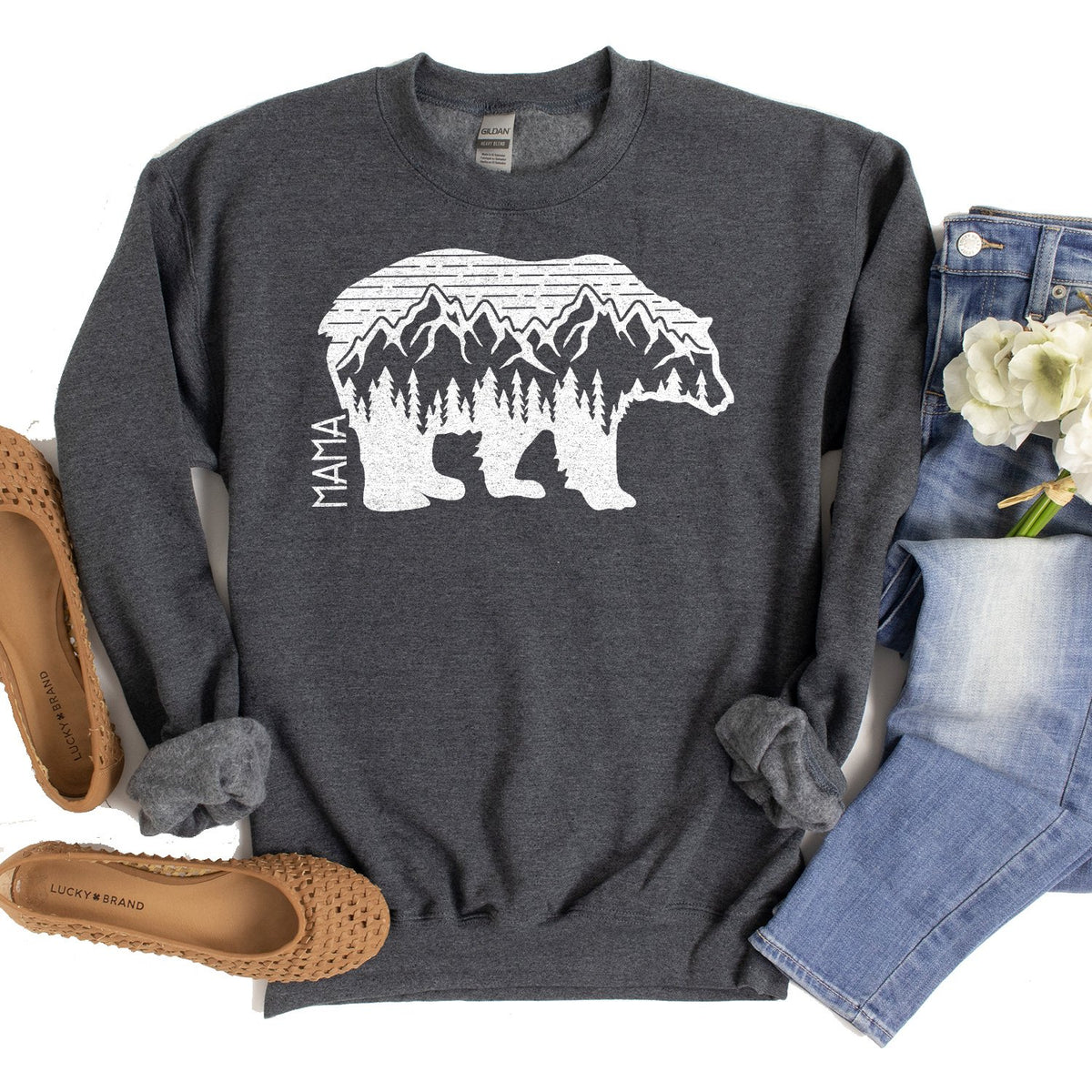 Mama Bear Adventure - Long Sleeve Heavy Crewneck Sweatshirt