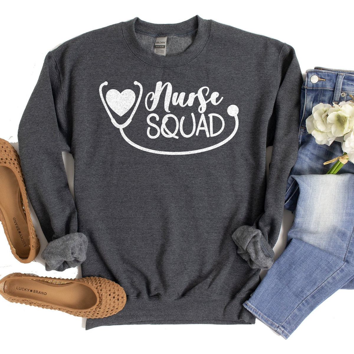 Nurse Squad with Stethoscope - Long Sleeve Heavy Crewneck Sweatshirt