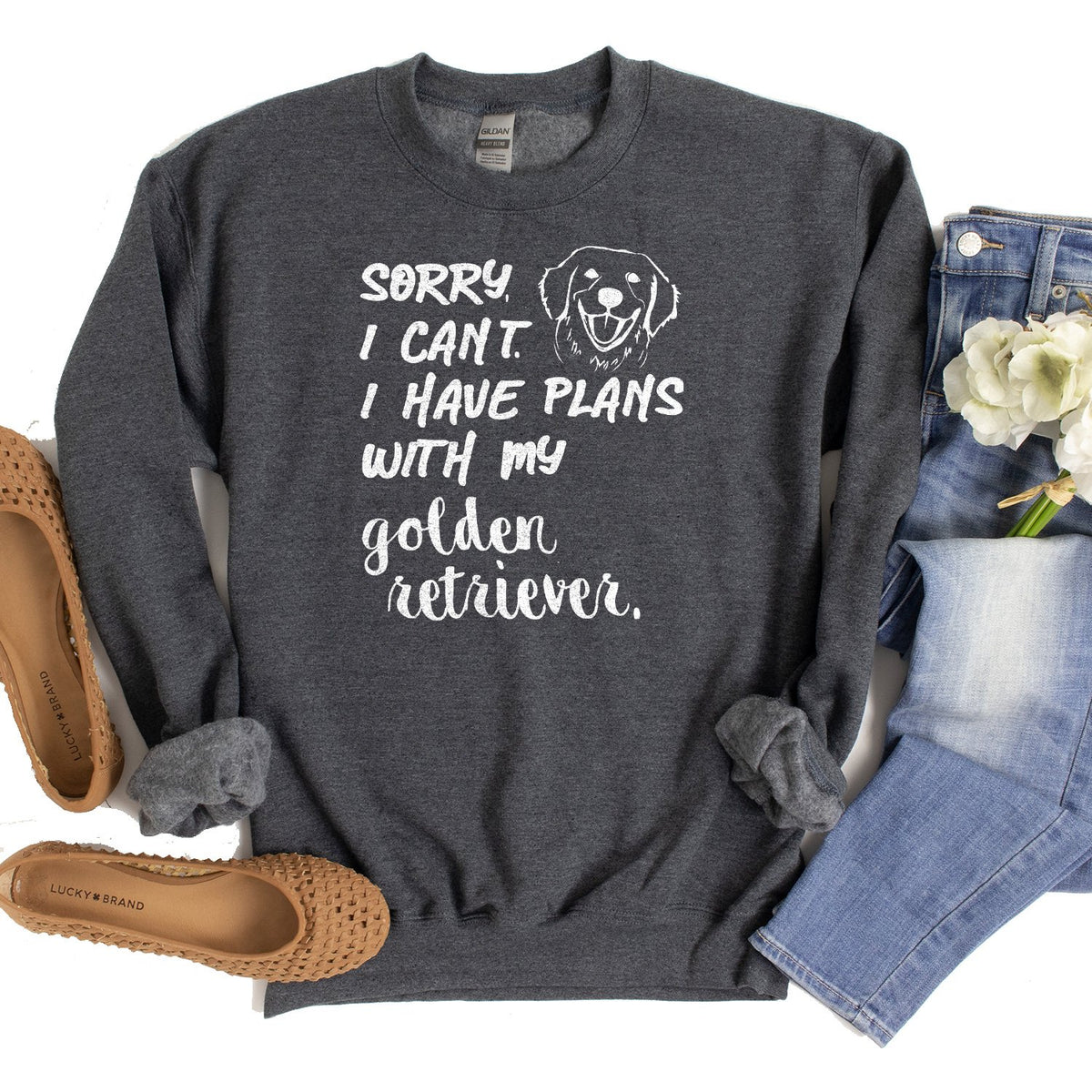 Sorry I Can&#39;t I Have Plans with My Golden Retriever - Long Sleeve Heavy Crewneck Sweatshirt