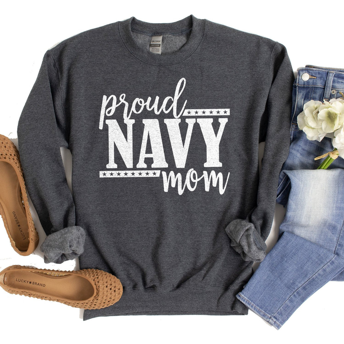 Proud Navy Mom - Long Sleeve Heavy Crewneck Sweatshirt