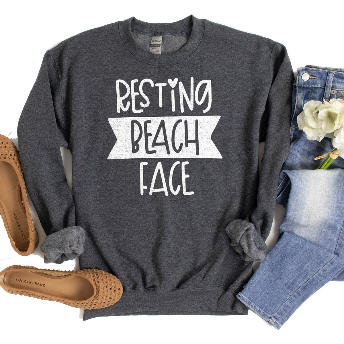 Resting Beach Face - Long Sleeve Heavy Crewneck Sweatshirt